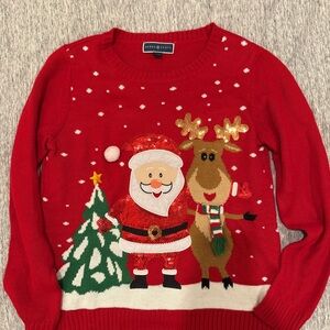 Karen Scott Red Festive Santa and Reindeer Sweater